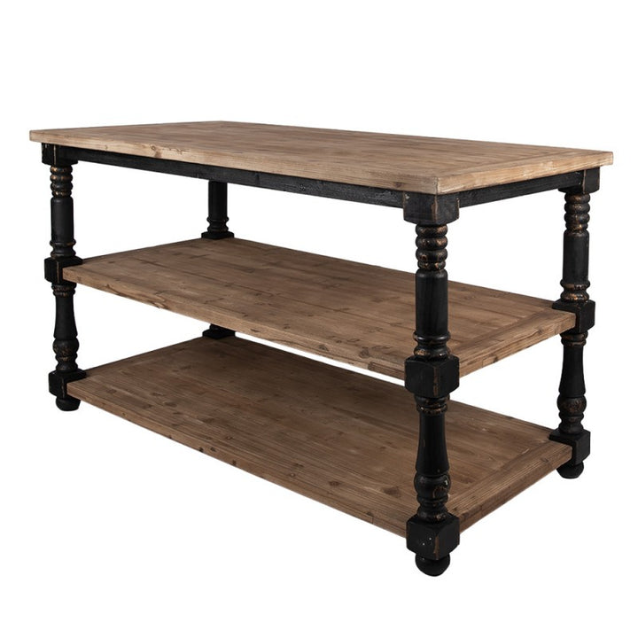 Präsentationstisch Vintage Schwarz Braun 180 cm – massiver Holztisch mit drei Ebenen