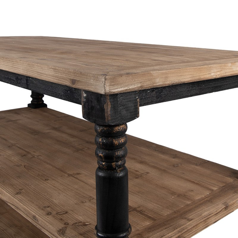 Präsentationstisch Vintage Schwarz Braun 180 cm – massiver Holztisch mit drei Ebenen