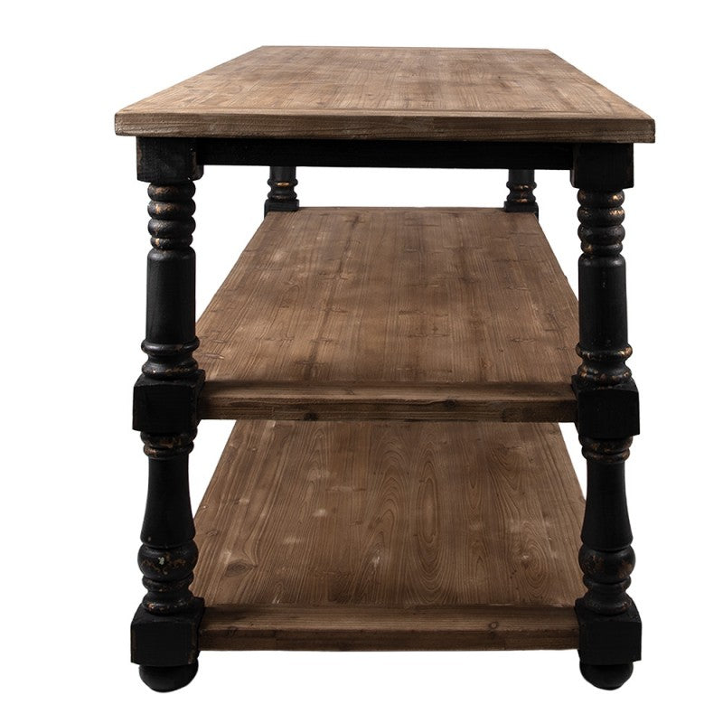Präsentationstisch Vintage Schwarz Braun 180 cm – massiver Holztisch mit drei Ebenen