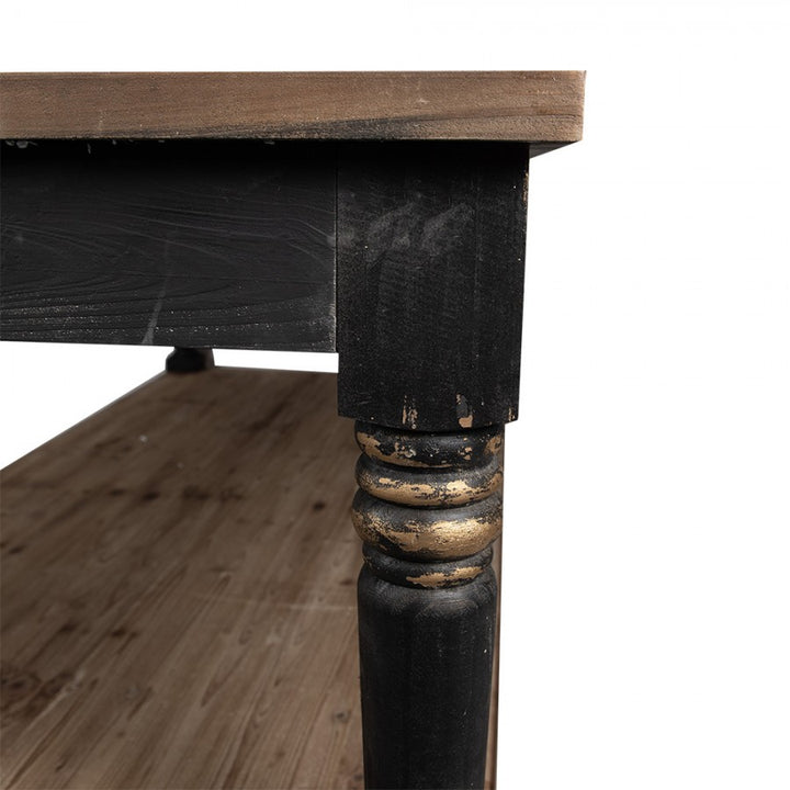 Präsentationstisch Schwarz 200 cm – stilvoller Holztisch im Brocante Stil