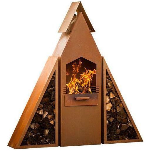 Pyramidengrill Kaminofen mit Holzlege / Handarbeit Made in Germany - Luxurelle-Shop