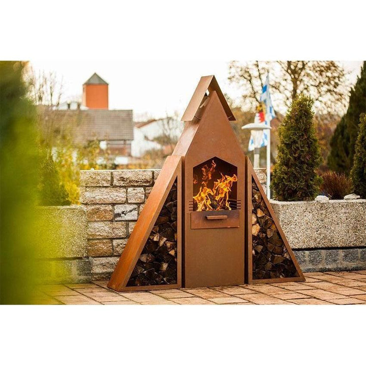 Pyramidengrill Kaminofen mit Holzlege / Handarbeit Made in Germany - Luxurelle-Shop