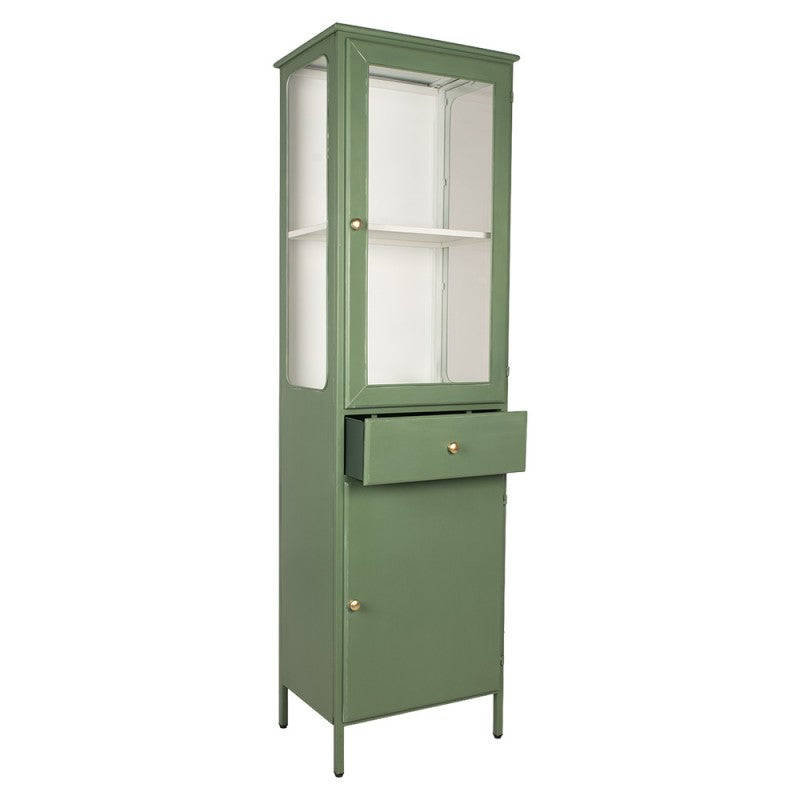 Vitrinenschrank Grün – moderner Metallschrank mit Glastür und Stauraum