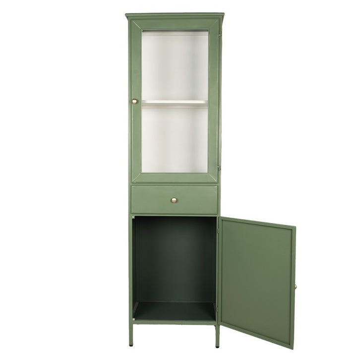 Vitrinenschrank Grün – moderner Metallschrank mit Glastür und Stauraum