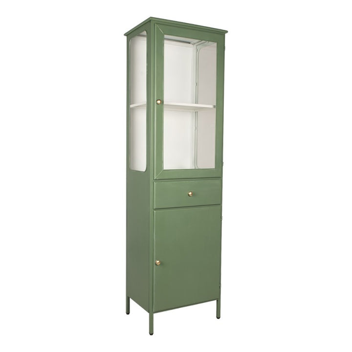 Vitrinenschrank Grün – moderner Metallschrank mit Glastür und Stauraum