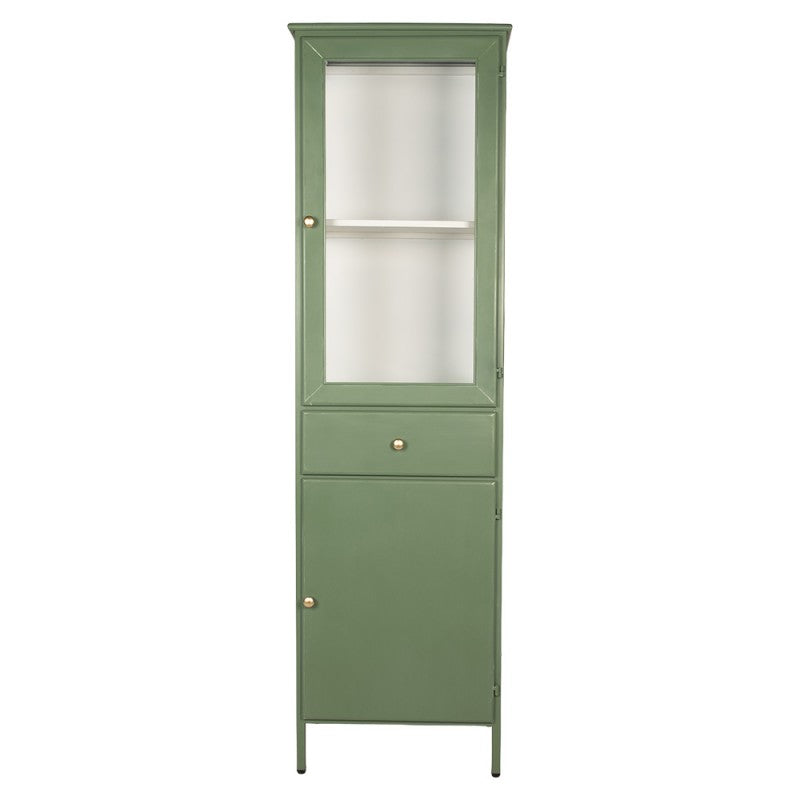 Vitrinenschrank Grün – moderner Metallschrank mit Glastür und Stauraum