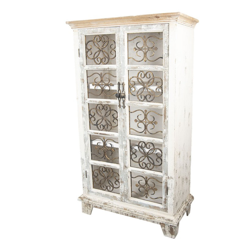 Schrank Vintage Weiß – dekorativer Aufbewahrungsschrank aus Holz und Metall im Brocante Stil