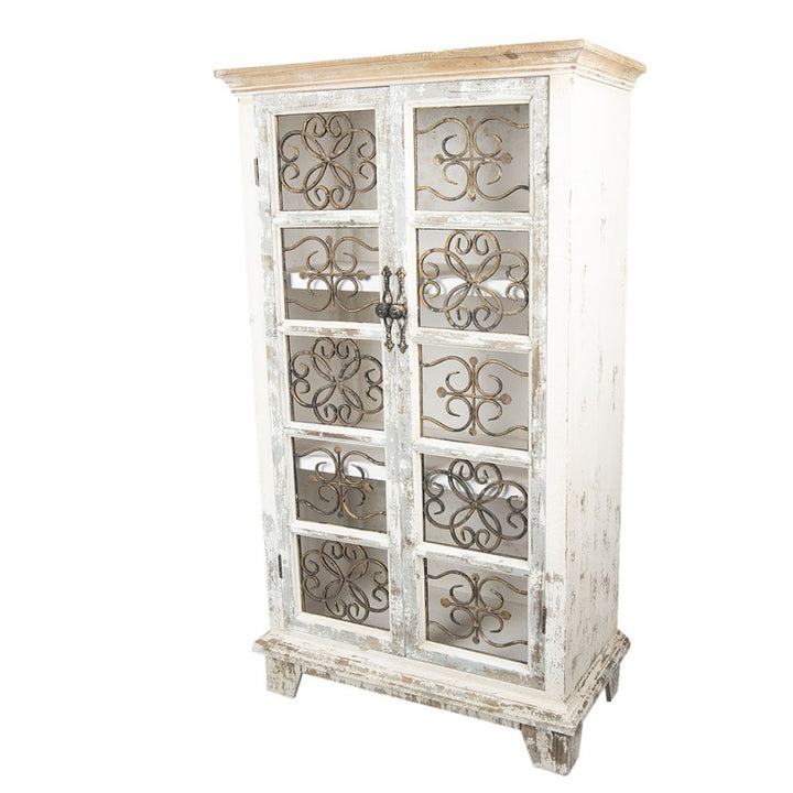 Schrank Vintage Weiß – dekorativer Aufbewahrungsschrank aus Holz und Metall im Brocante Stil