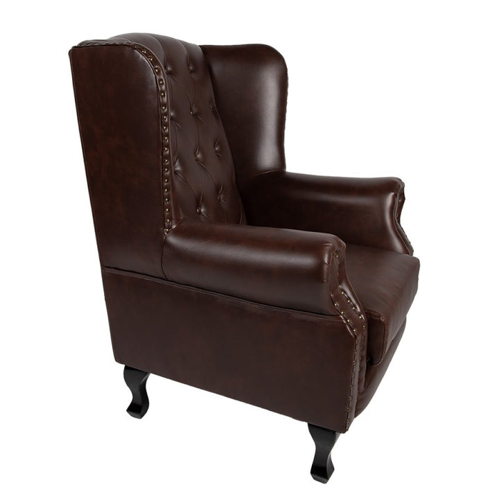 Sessel Chesterfield Braun – klassischer Ohrensessel aus Kunstleder