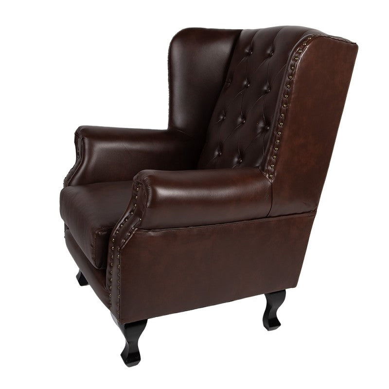 Sessel Chesterfield Braun – klassischer Ohrensessel aus Kunstleder