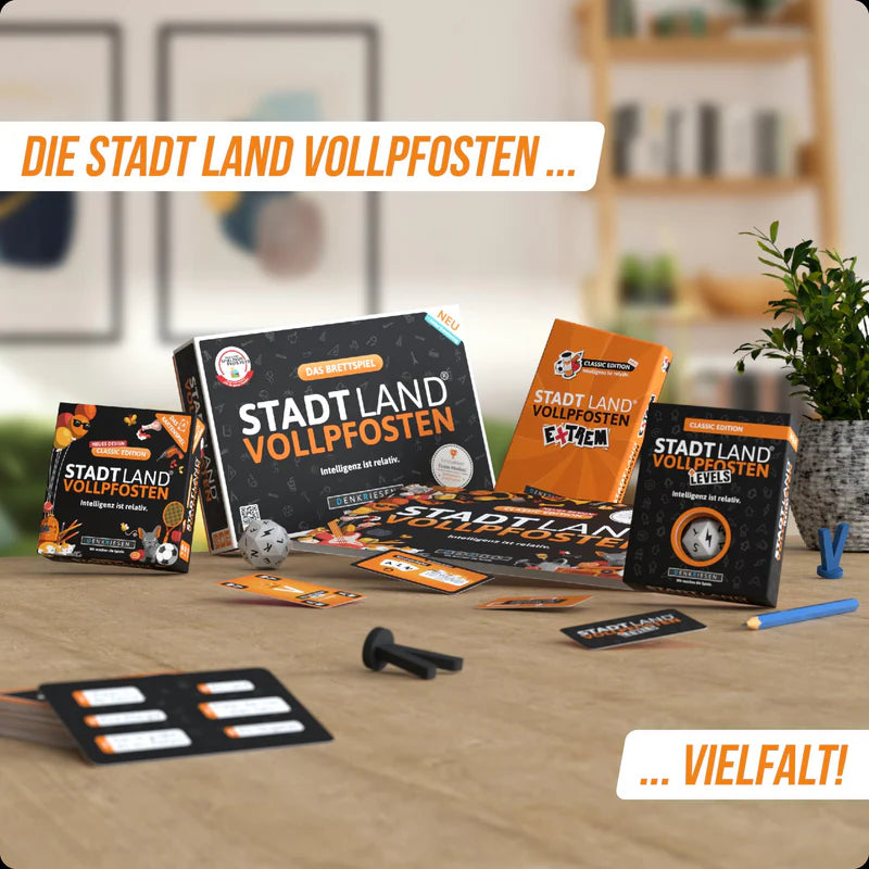 Stadt Land Vollpfosten® Kartenspiel | Classic Edition "Intelligenz ist relativ."