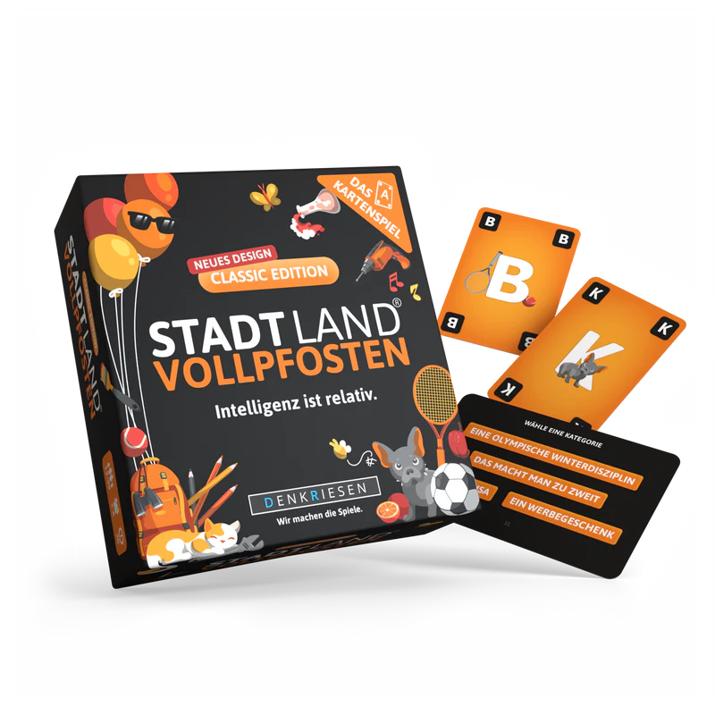 Stadt Land Vollpfosten® Kartenspiel | Classic Edition "Intelligenz ist relativ."