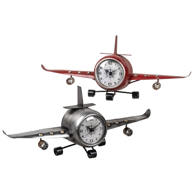 Standuhr Flugzeug 40 cm rot aus Metall in 3D-Optik