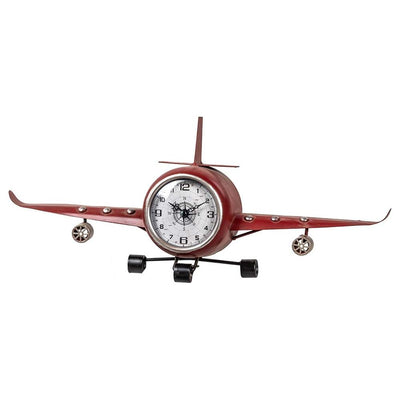 Standuhr Flugzeug 40 cm rot aus Metall in 3D-Optik