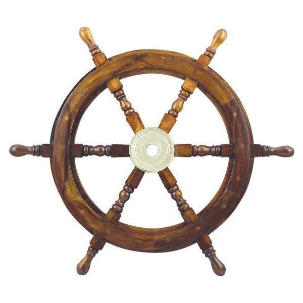 Steuerrad aus Holz mit Messing 60cm - Luxurelle-Shop