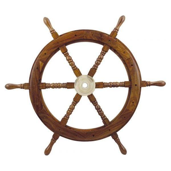 Steuerrad aus Premium-Sheesham Holz mit Messing 75cm - Luxurelle-Shop