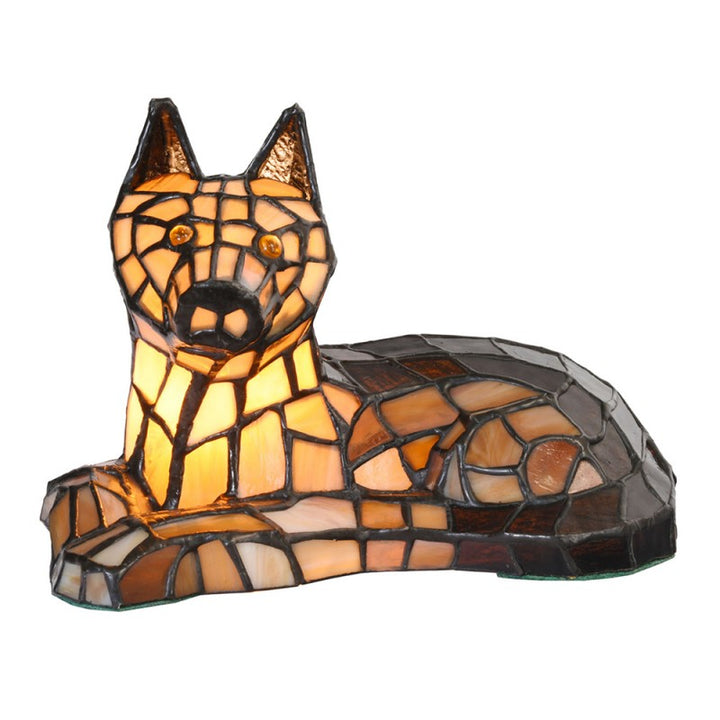 Tiffany Tischlampe Hund – kunstvolle Designlampe aus Glas in Braun