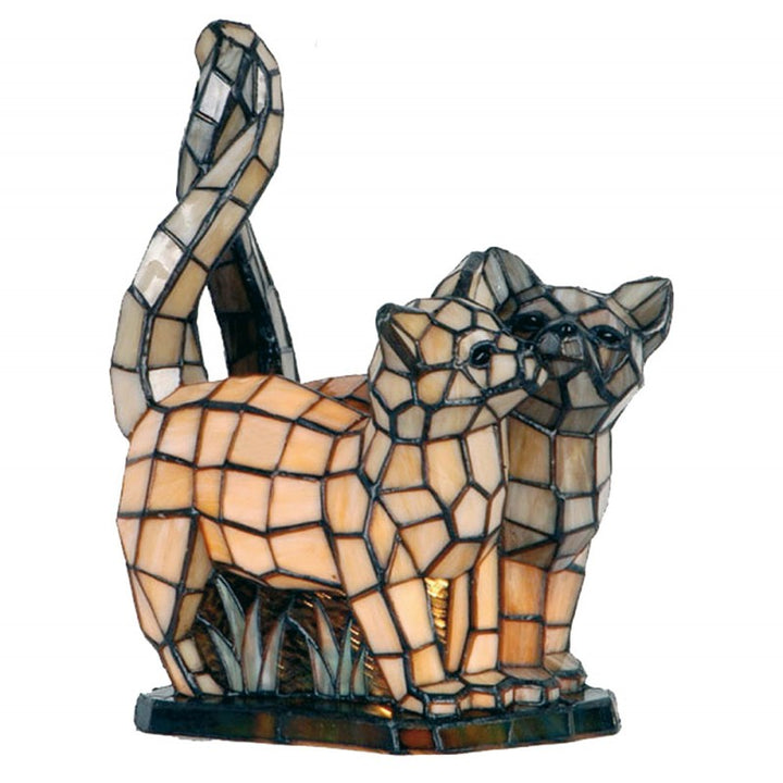 Tiffany Tischlampe Katzen – kunstvolle Designlampe aus Glas in Beige und Grau