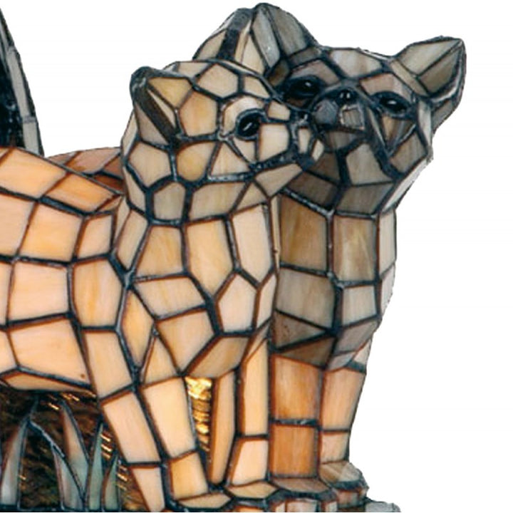 Tiffany Tischlampe Katzen – kunstvolle Designlampe aus Glas in Beige und Grau