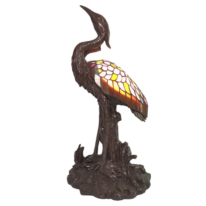 Tiffany Tischlampe Vogel – kunstvolle Designlampe aus Glas in Braun und Gelb