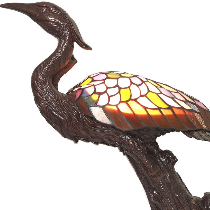 Tiffany Tischlampe Vogel – kunstvolle Designlampe aus Glas in Braun und Gelb