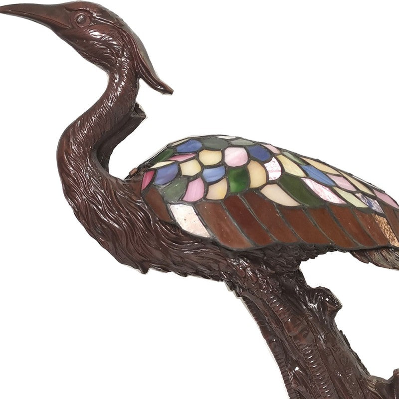 Tiffany Tischlampe Vogel – kunstvolle Designlampe aus Glas in Braun und Gelb