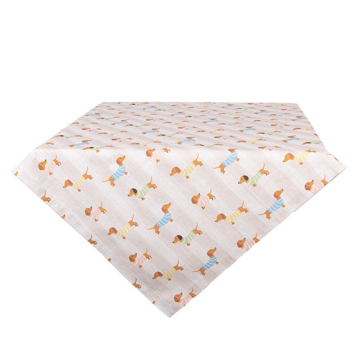 Tischdecke Dapper Dog – dekorative Tischdecke aus Baumwolle in Beige