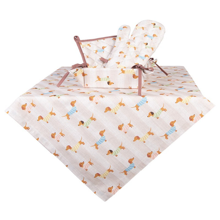 Tischdecke Dapper Dog – dekorative Tischdecke aus Baumwolle in Beige
