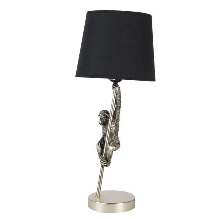 Tischlampe Affe – stilvolle Designlampe aus Kunststoff in Silber und Schwarz