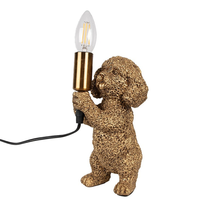Tischlampe Hund – kompakte Tierlampe in Gold mit sichtbarer Fassung