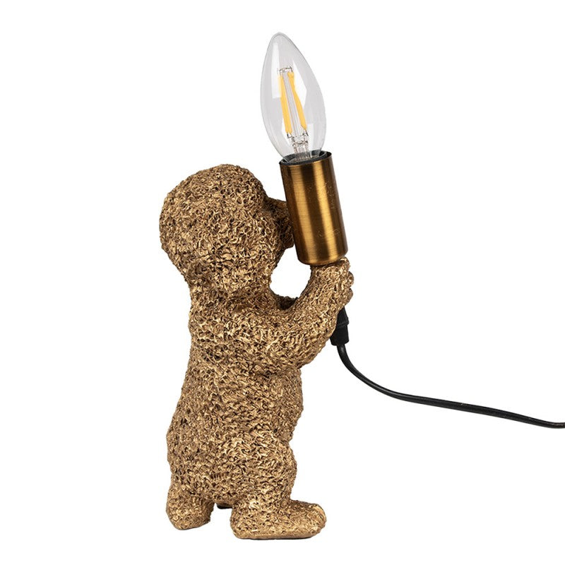 Tischlampe Hund – kompakte Tierlampe in Gold mit sichtbarer Fassung