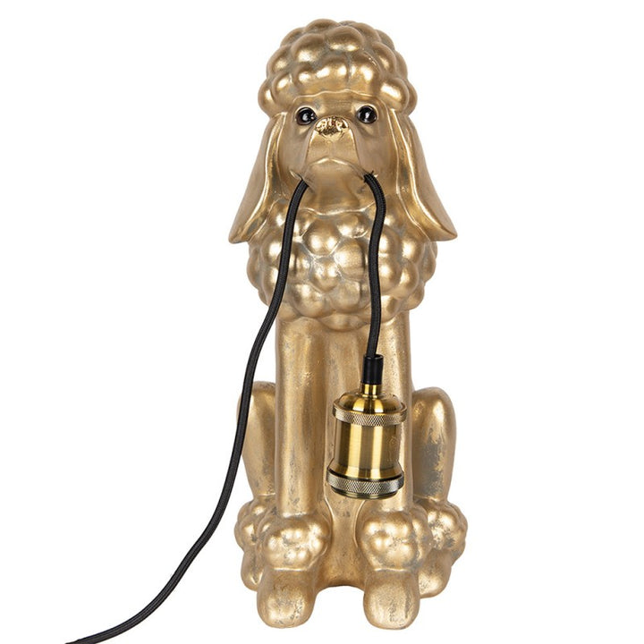 Tischlampe Hund Pudel – dekorative Tierlampe in Gold mit sichtbarer Fassung