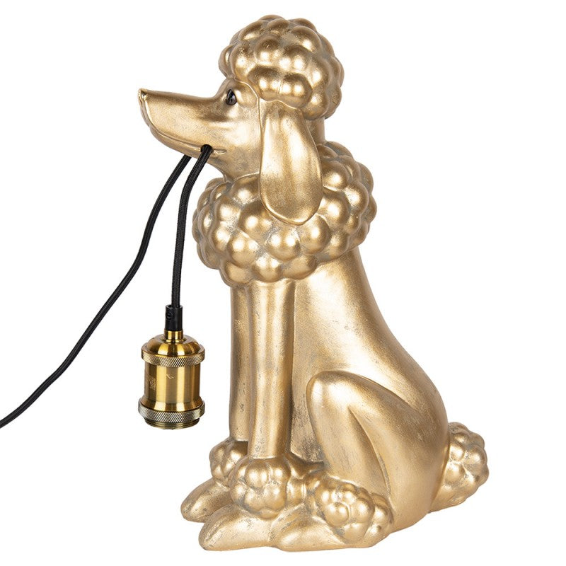 Tischlampe Hund Pudel – dekorative Tierlampe in Gold mit sichtbarer Fassung