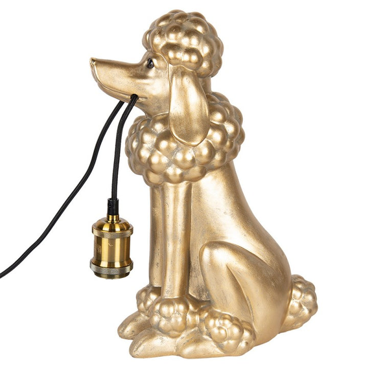 Tischlampe Hund Pudel – dekorative Tierlampe in Gold mit sichtbarer Fassung