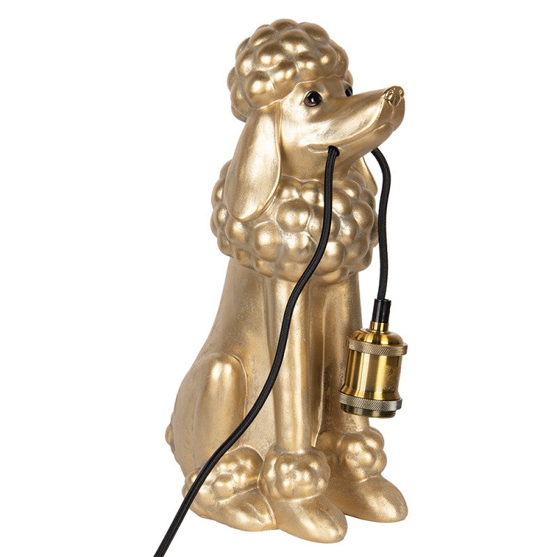 Tischlampe Hund Pudel – dekorative Tierlampe in Gold mit sichtbarer Fassung