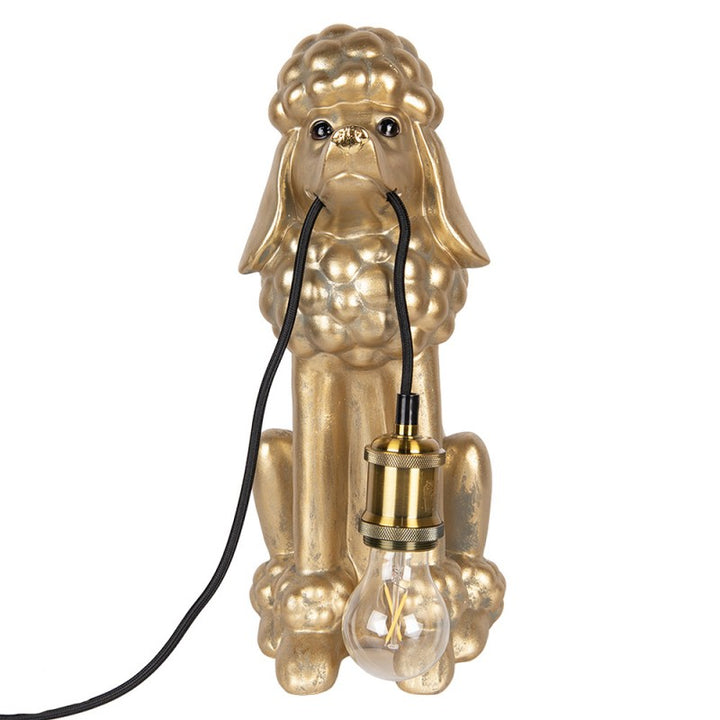 Tischlampe Hund Pudel – dekorative Tierlampe in Gold mit sichtbarer Fassung