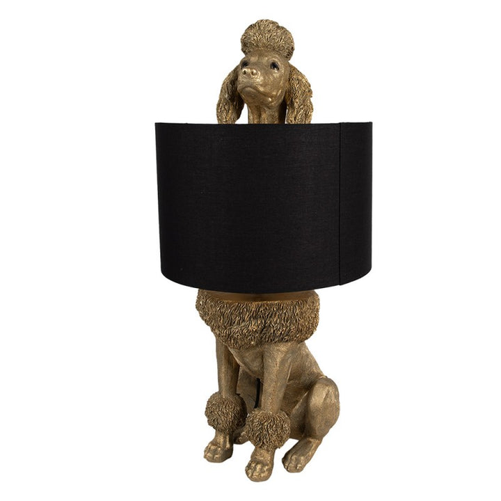 Tischlampe Hund Pudel – elegante Designlampe aus Polyresin in Gold und Schwarz