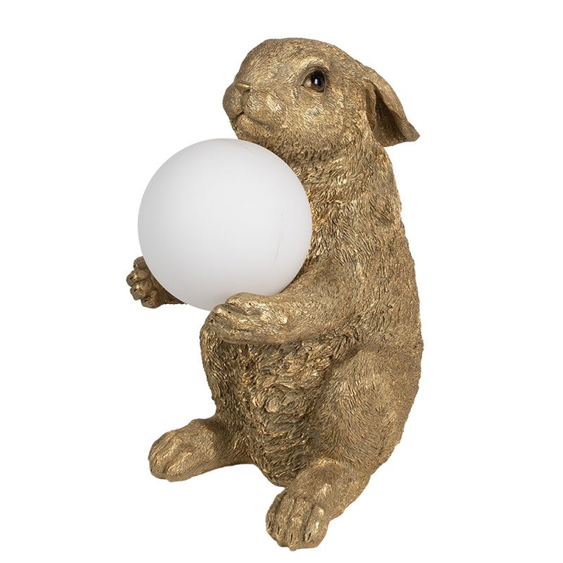 Tischlampe Kaninchen – stilvolle Tierlampe mit Glaskugel in Gold