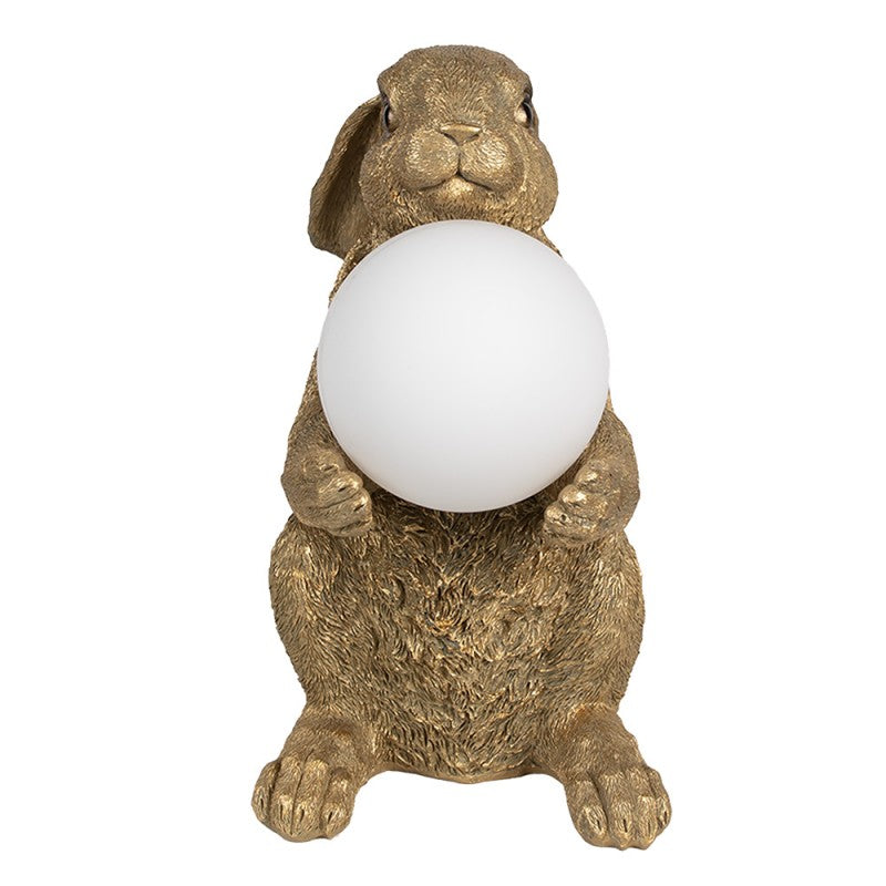 Tischlampe Kaninchen – stilvolle Tierlampe mit Glaskugel in Gold