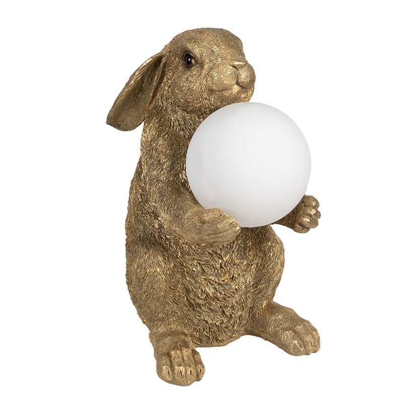 Tischlampe Kaninchen – stilvolle Tierlampe mit Glaskugel in Gold