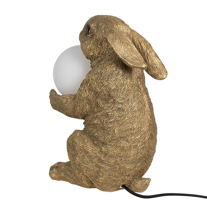 Tischlampe Kaninchen – stilvolle Tierlampe mit Glaskugel in Gold