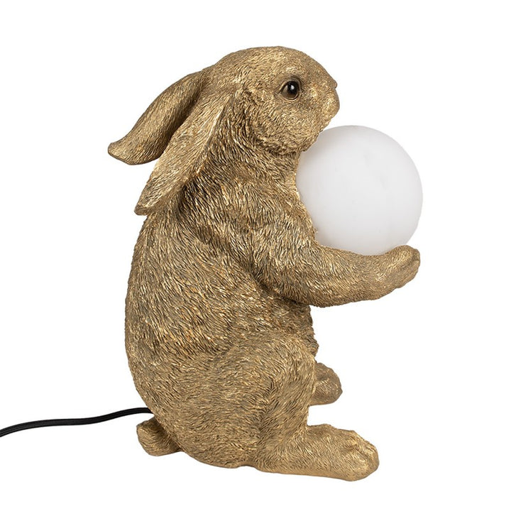 Tischlampe Kaninchen – stilvolle Tierlampe mit Glaskugel in Gold