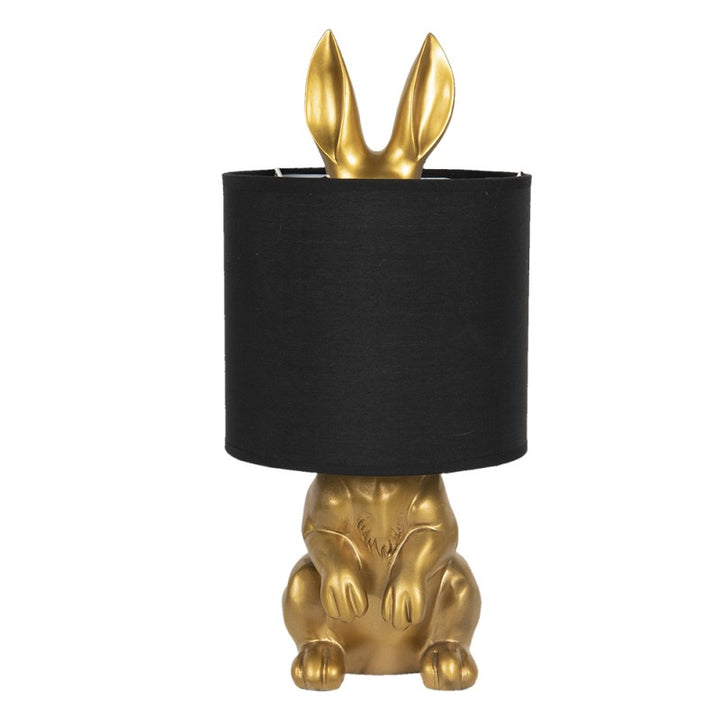 Tischlampe Kaninchen – stilvolle Designlampe aus Kunststoff in Gold mit schwarzem Schirm