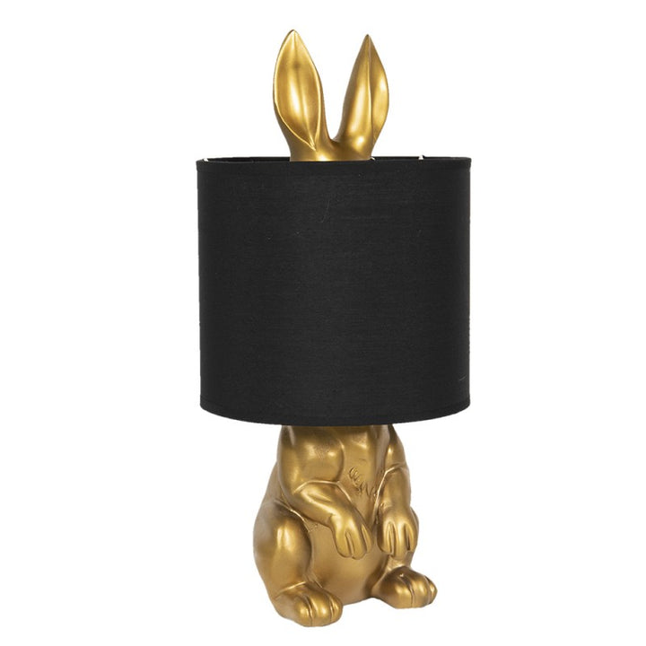 Tischlampe Kaninchen – stilvolle Designlampe aus Kunststoff in Gold mit schwarzem Schirm