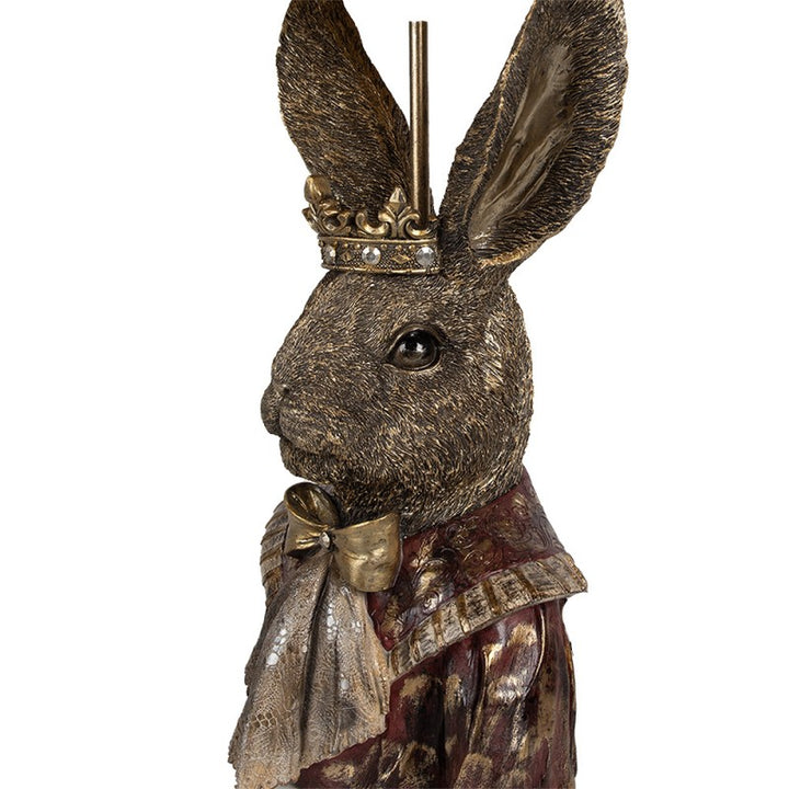 Tischlampe Kaninchen König – luxuriöse Designlampe aus Polyresin in Gold mit schwarzem Lampenschirm