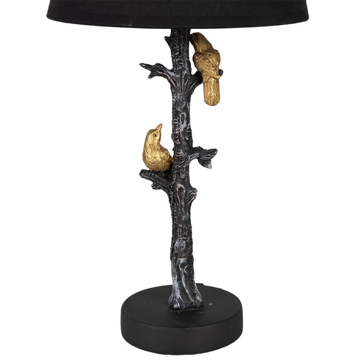 Tischlampe Vogel – stilvolle Tischleuchte mit Vögeln auf Zweigen in Schwarz Gold