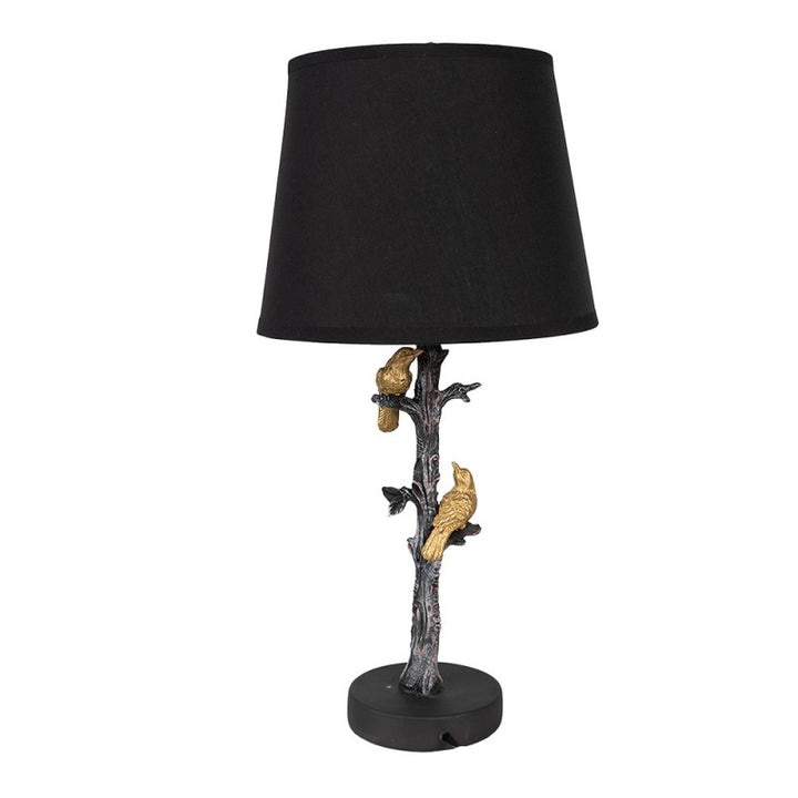 Tischlampe Vogel – stilvolle Tischleuchte mit Vögeln auf Zweigen in Schwarz Gold