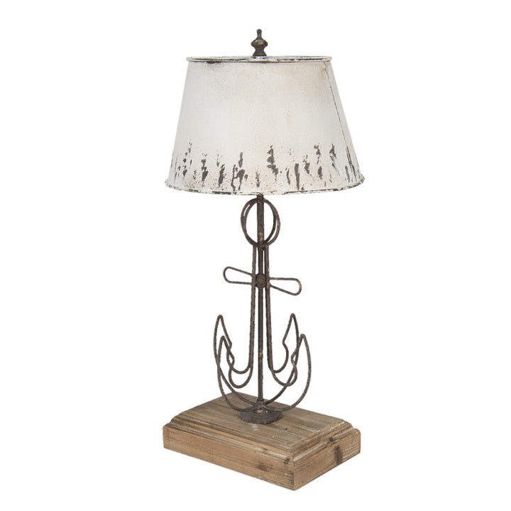 Tischlampe Anker Design – stilvolle Holzlampe im Brocante Stil in Beige und Braun
