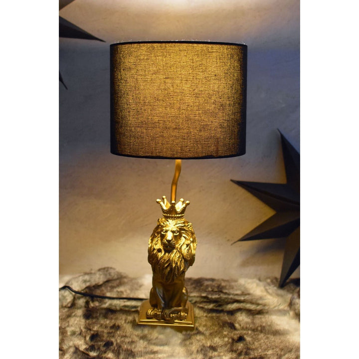 TISCHLEUCHTE LÖWENFIGUR SCHWARZ GOLD - Luxurelle-Shop