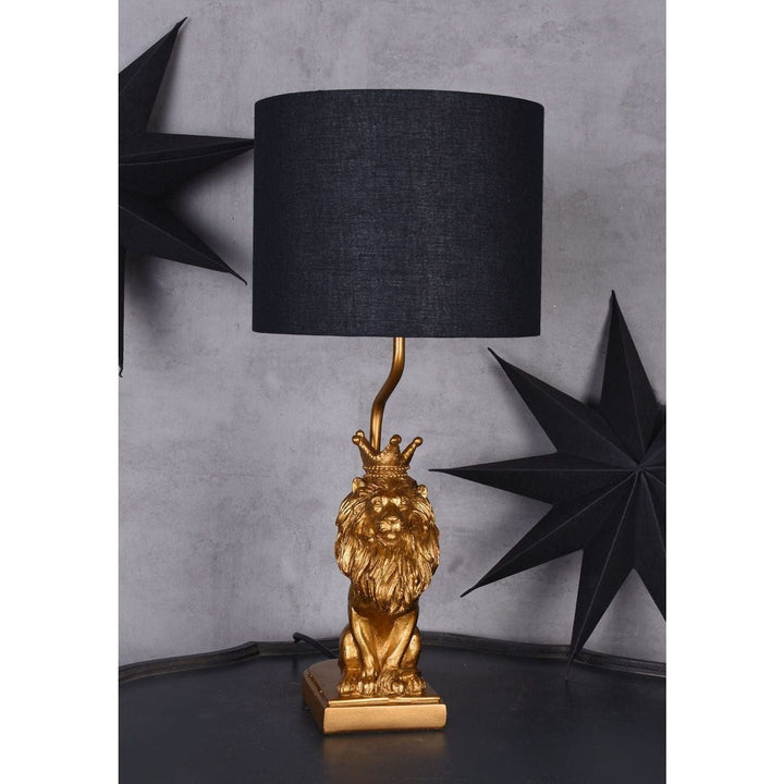 TISCHLEUCHTE LÖWENFIGUR SCHWARZ GOLD - Luxurelle-Shop